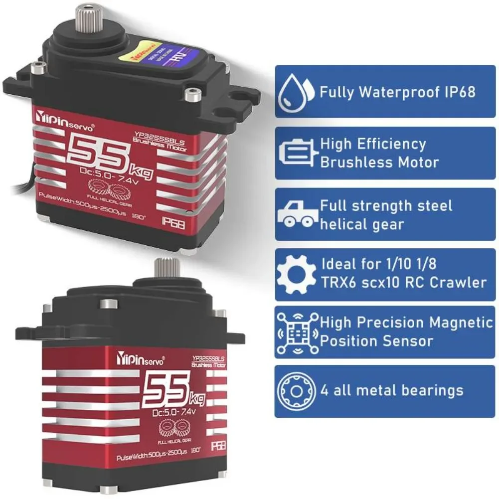 55KG YP3255BLS Digital Servo Motor Brushless High Torque Semi-metal  Angle-Controlled Ip68 for 1:8 1:10 TRX6 Scx10 RC Crawler