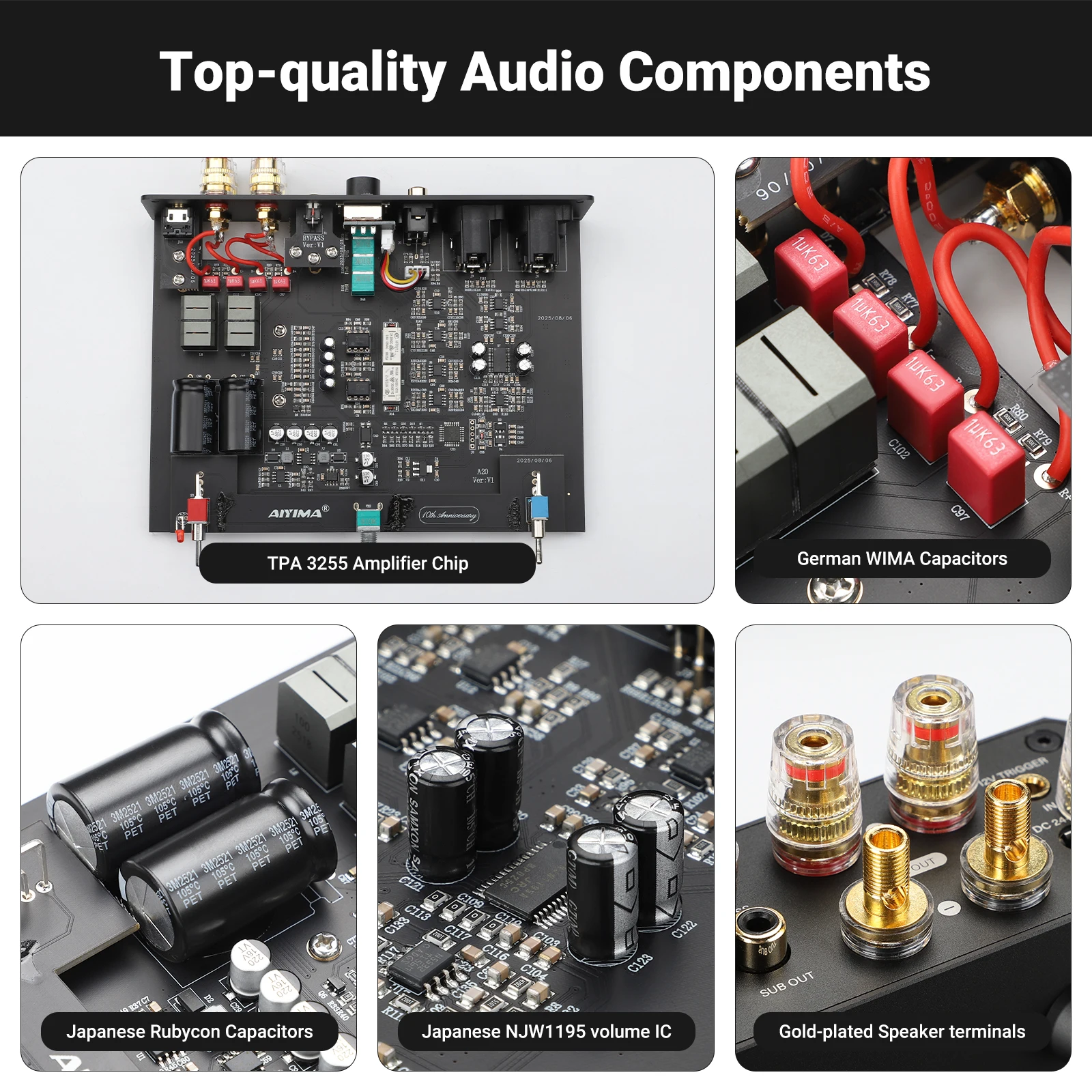 AIYIMA A20 PFFB مكبر كهربائي TPA3255 Hifi 300 واط X2 ستيريو قوة أمبير مع XLR/RCA إدخال متوازن بالكامل HPF مرشح تمرير عالي