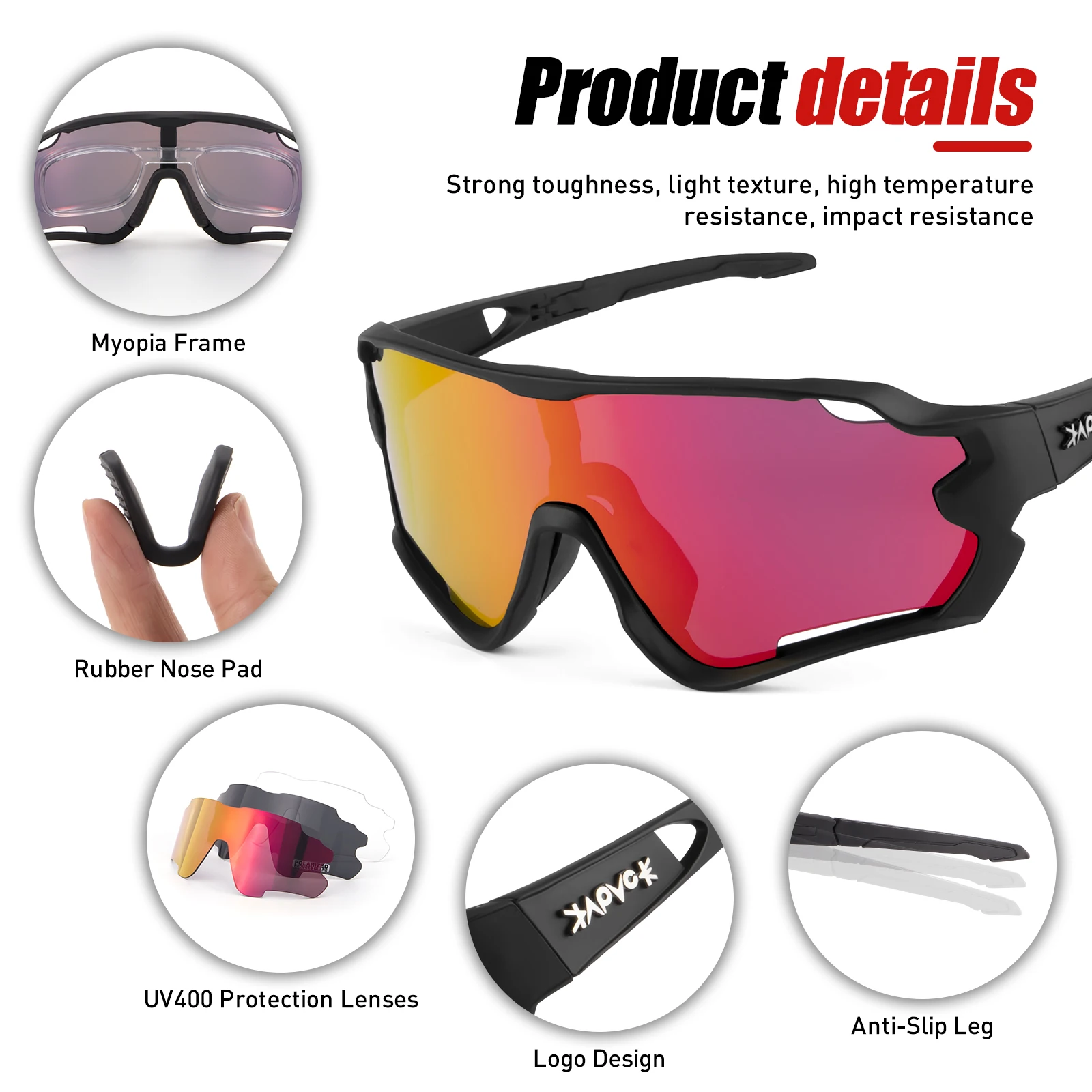 Kapvoe MTB Bike Eyewear Man Woman Cycling Sunglasses UV400 Polarized Bicycle Glasses Sports Racing Riding Goggles Ciclismo