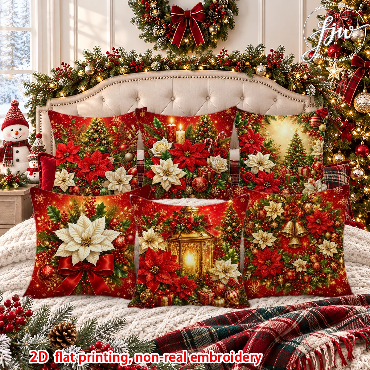 6pcs Christmas Throw Pillow Covers Winter Holiday Xmas Santa Snowman Reindeer Decorative Cushion Cases for Sofa Bed