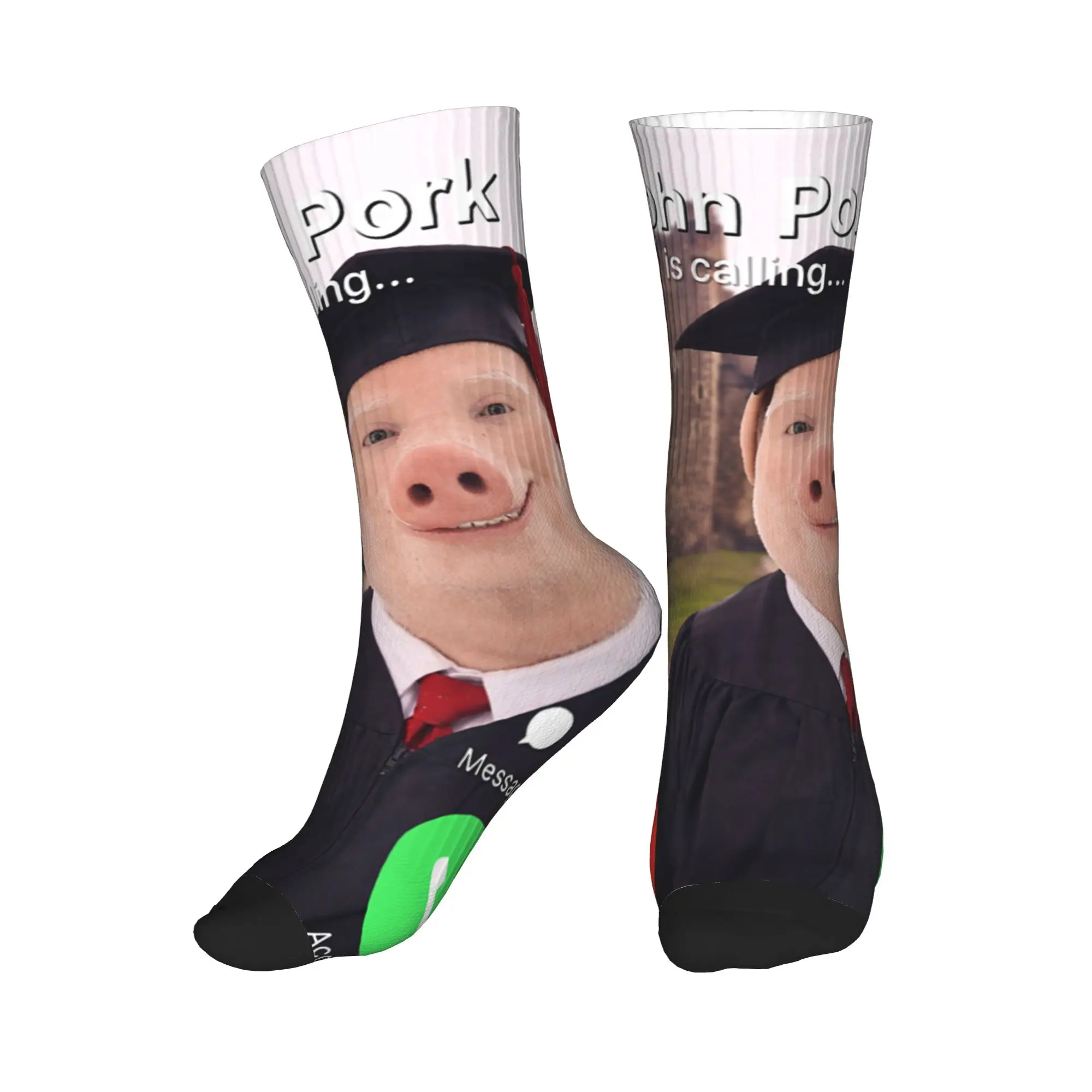 Men Socks Funny Graduation Day John Pork is Calling Brainrot Meme Stockings Soft Socks Winter Elegant Design Climbing Socks