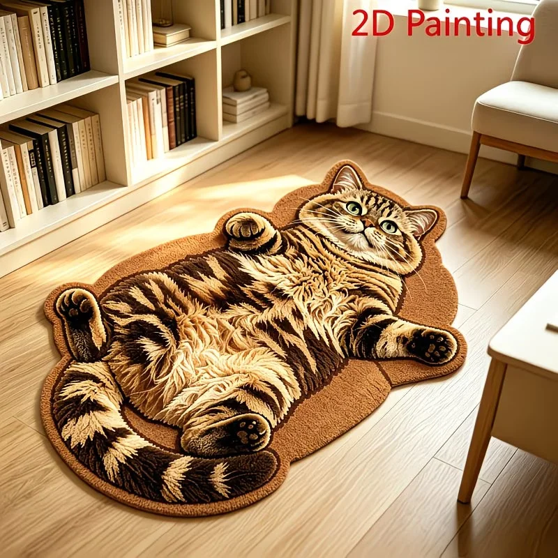 VIKAMA Irregular Cute Cat Fish Print Rug Soft Non‑Slip Floor Mat For Bedroom Dorm Entryway Household Home Decoration
