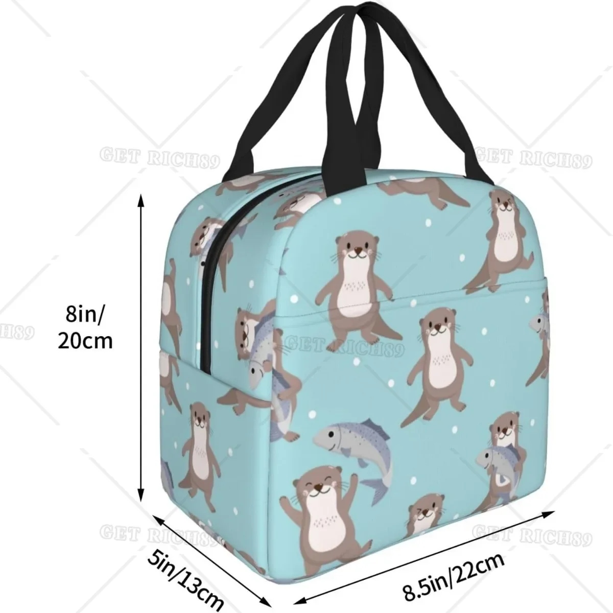 Cute Otter Pattern Lunch Bag with Zip Closure for Women Men Adults Fashionable Reusable Lunch Tote Bag Cover for Work Trip