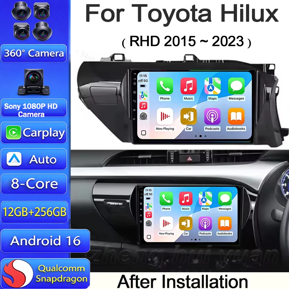 For Toyota Hilux RHD 2015 2016 2017 2018 2020 2021 2023 Android 16 Carplay Car Radio Multimedia Video Player Navigation GPS Head