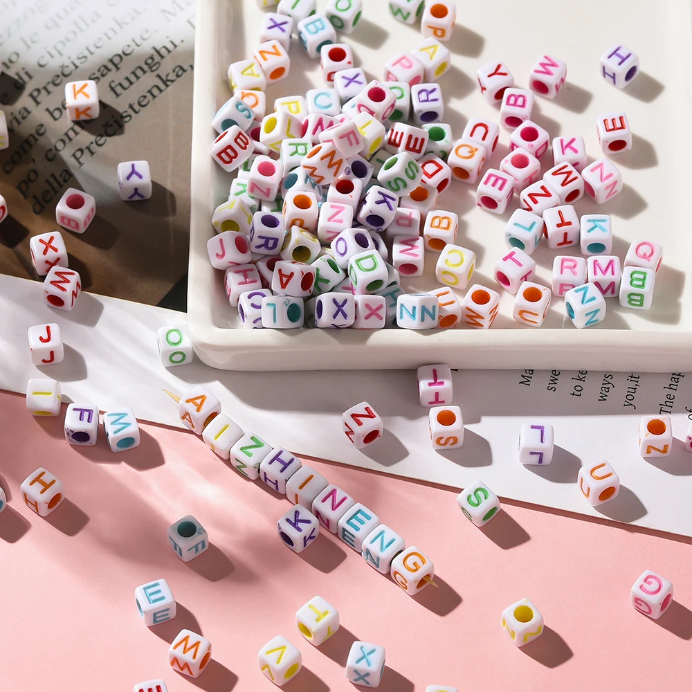 

100Pcs/lot 6*6mm Acrylic Letter Beads Square Loose Alphabet Beads For Jewelry Making Diy Handmade Bracelet Necklace Accessories