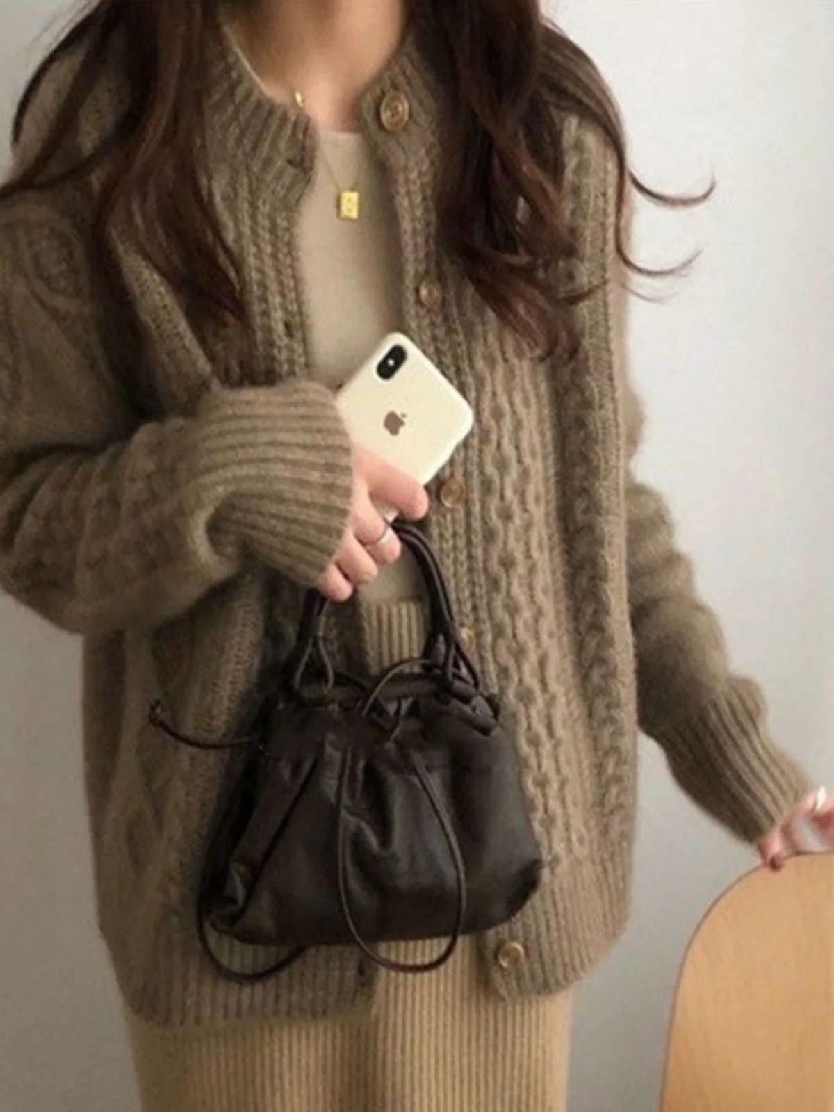 Kardigan Wol Tebal untuk Wanita, Sweater Rajut Tebal dengan Jahitan Kabel, Model Longgar, Gaya Modis dan Kasual