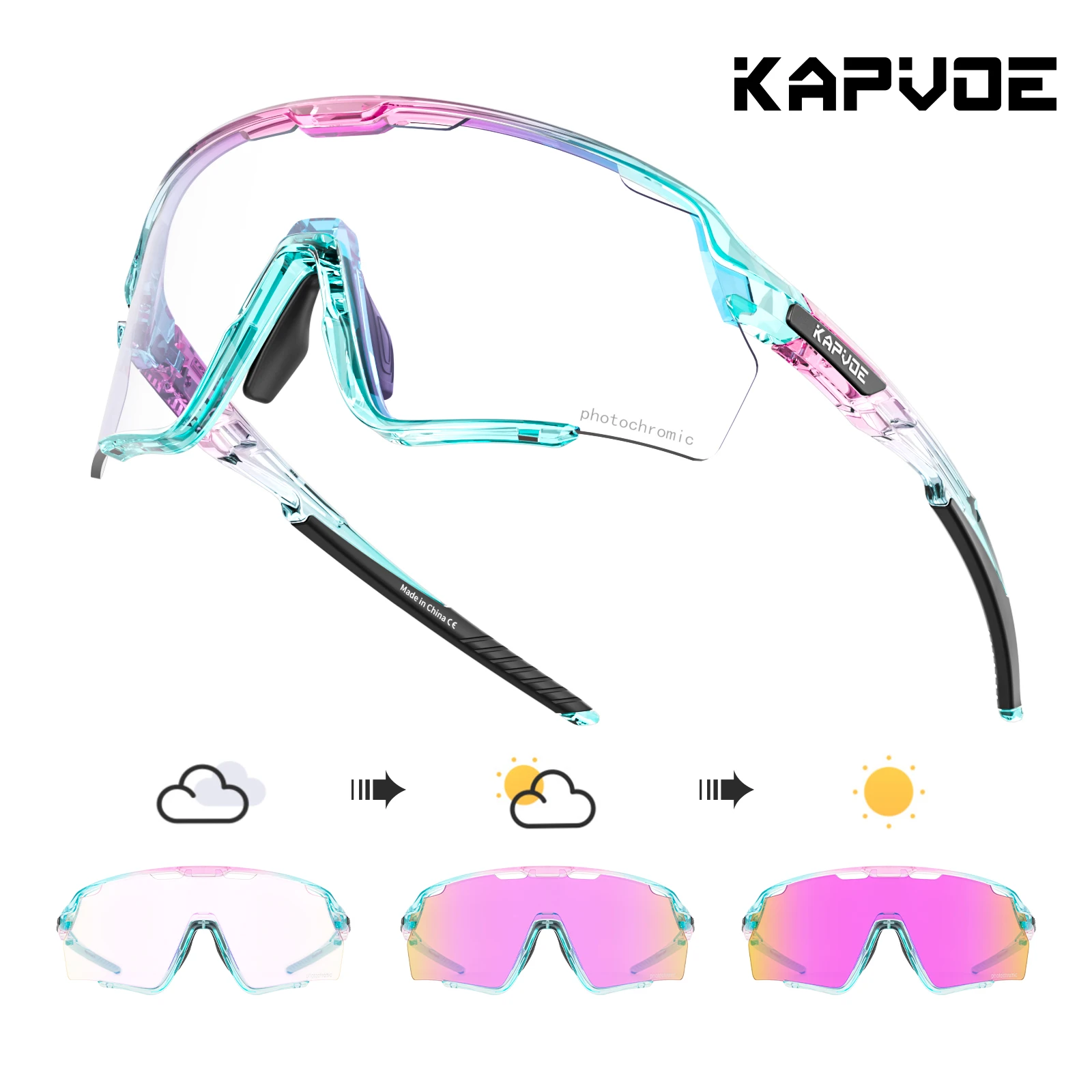 Kapvoe Photochromic Cycling Glasses Silver Lens Sunglasses Multi Color Men Women Bike Outdoor Eyewear Riding Driving Running