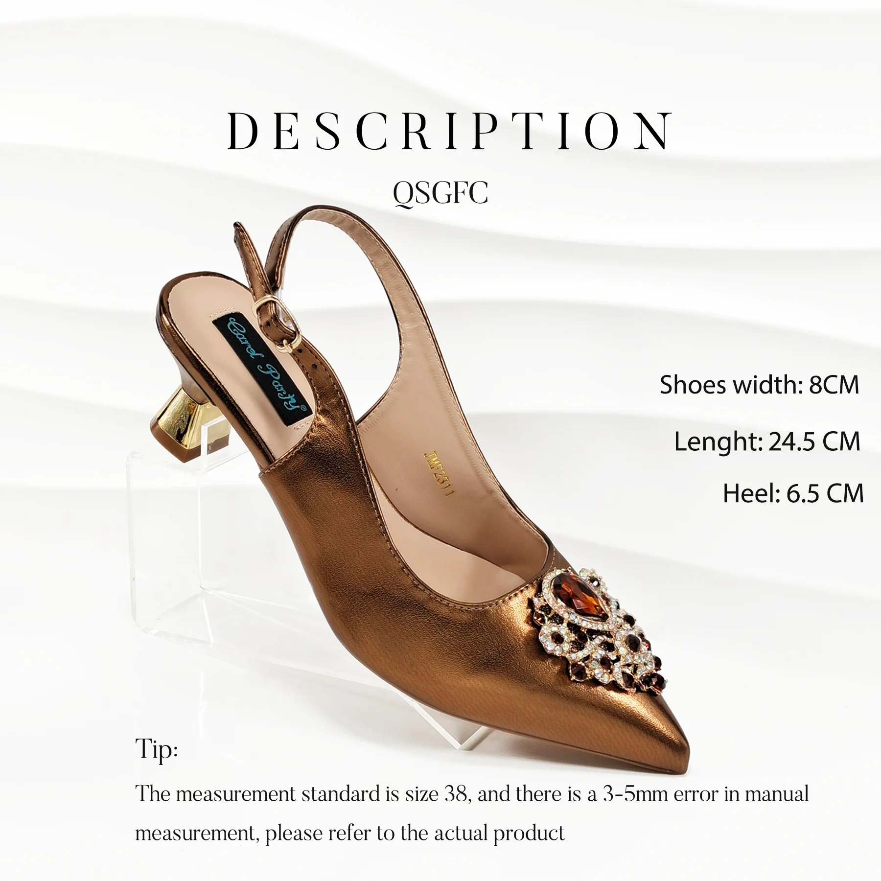 QSGFC 2024 Latest Wedding Pointed Toe Women's Shoes High Heel Brown Color Rhinestones Party Ladies Only Shoes And Set to Choose