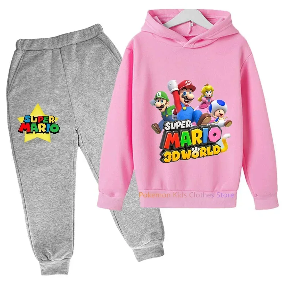 Chemise de protection à capuche à manches longues imprimée Super Mario pour enfants, ensemble de pantalons, Kawai, Sportedly, 2 pièces