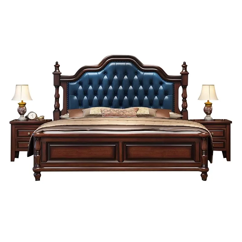 American Wooden Double Bed Frame Simple European Modern Leather Princess Queen Bed Bedroom Storage Cama Box Casal Furniture Home