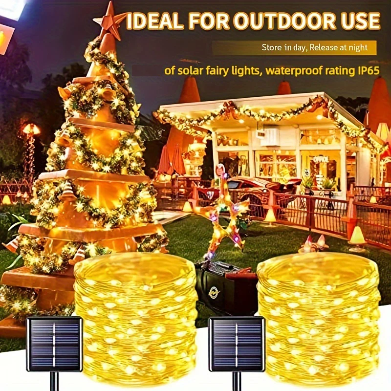 

8-Mode Solar Powered Copper Wire Fairy Lights 100Led 10m Outdoor Garden Decoration Lighting Christmas Wedding Party Tree Lights