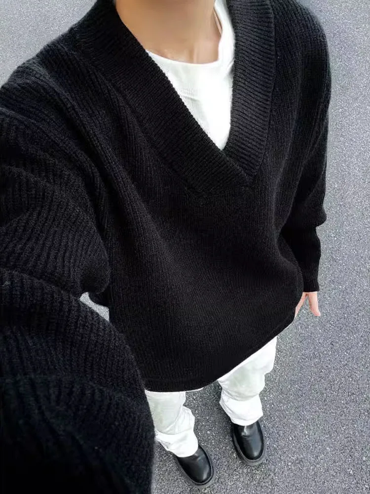 

Autumn Winter Men's V-Ne Knitwear ey Heart-aped Ne Loose Fit Casual Sle Polyester Fiber Long Sve Sweatirt