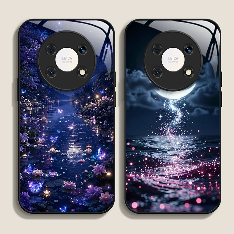 Aesthetics Night Moon Scenery Pattern Tempered Glass Phone Case for Huawei Honor 400 200 Lite 100 Pro 90 Magic 8 7 6 5 Pro Cover