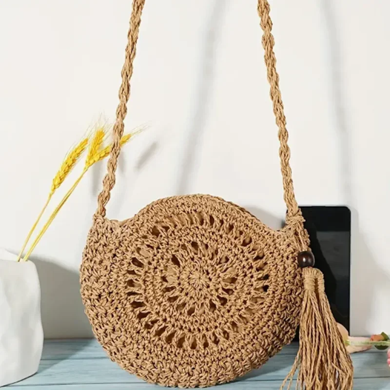 Fashion Hollow Out Shoulder Bags Casual Straw Crossbody Small Round Bag Purse Tassel Messenger Handbags bolsa feminina