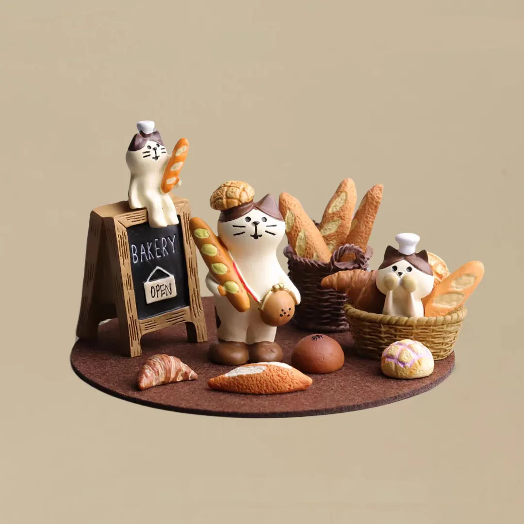 Japanese Style Cat Bread Figurine Resin Zakka Ornament Blind Box Accessory Bakery Cake Dessert Shop Decoration Mini Food Play Cr