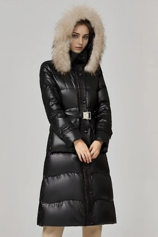 

Winter Fashion Women's Down Jacket Commuting Hooded Big Fur Collar Windproof Slim Fit Down Jacket