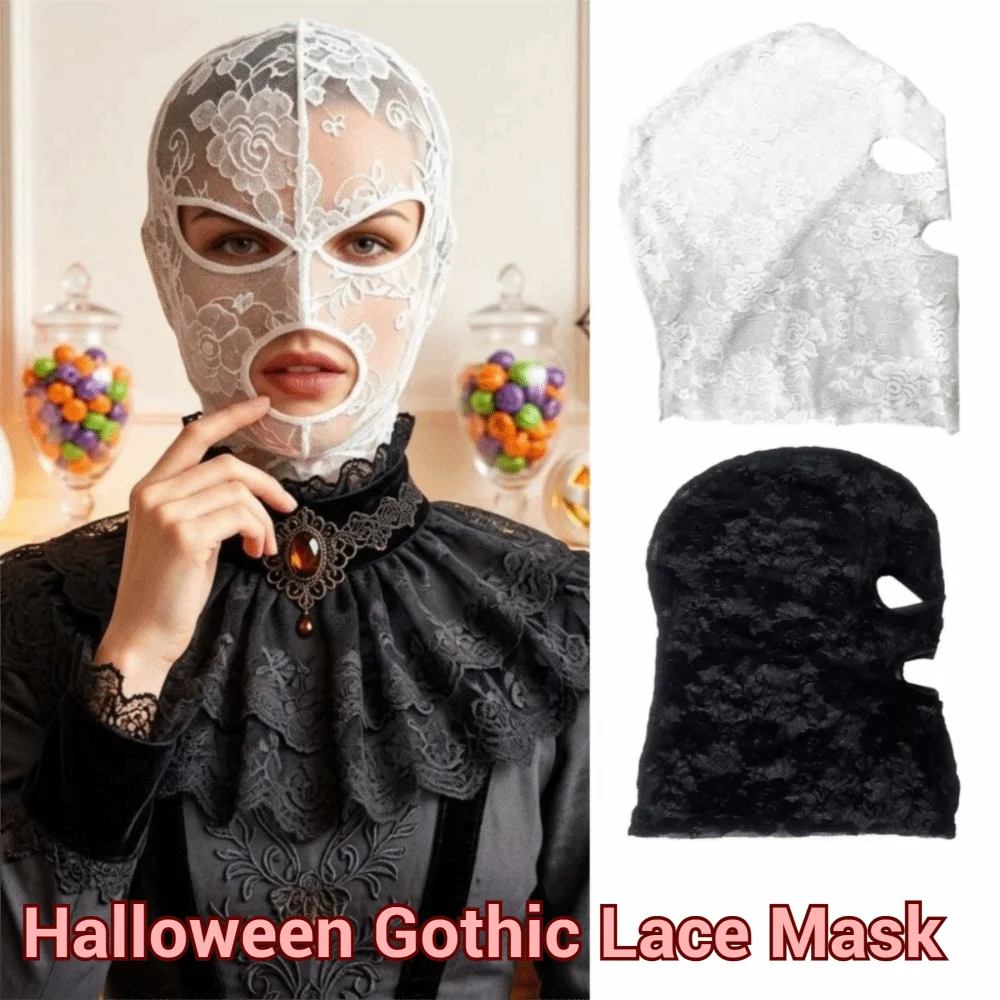 Vintage Halloween Head Cover Breathable Quick-dry Gothic Lace Mask Elegant With Eye Mouth Openings Unisex Full Face Headgear