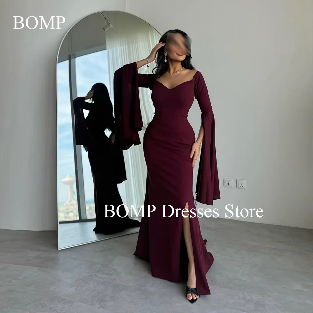 

BOMP Dark Red Mermaid Side Slit Evening Party Dresses Prom Evening Gowns Arabic Women Formal Occasion Customized