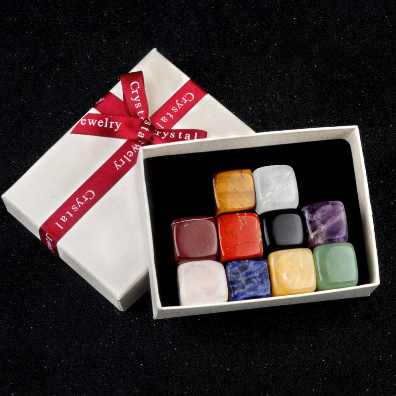 Natural Crystal 10-Piece Hole-Free Square Gemstone Set As A Gift For Energy, Spirit, Meditation, Home Decoration And Craftwork.