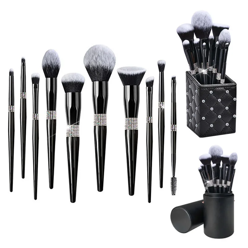 Ensemble de pinceaux de maquillage en diamant, fond de teint professionnel, fard à barrage, fard à barrage, correcteur de sourcils, outils de pinceau de maquillage, 10 pièces, 12 pièces