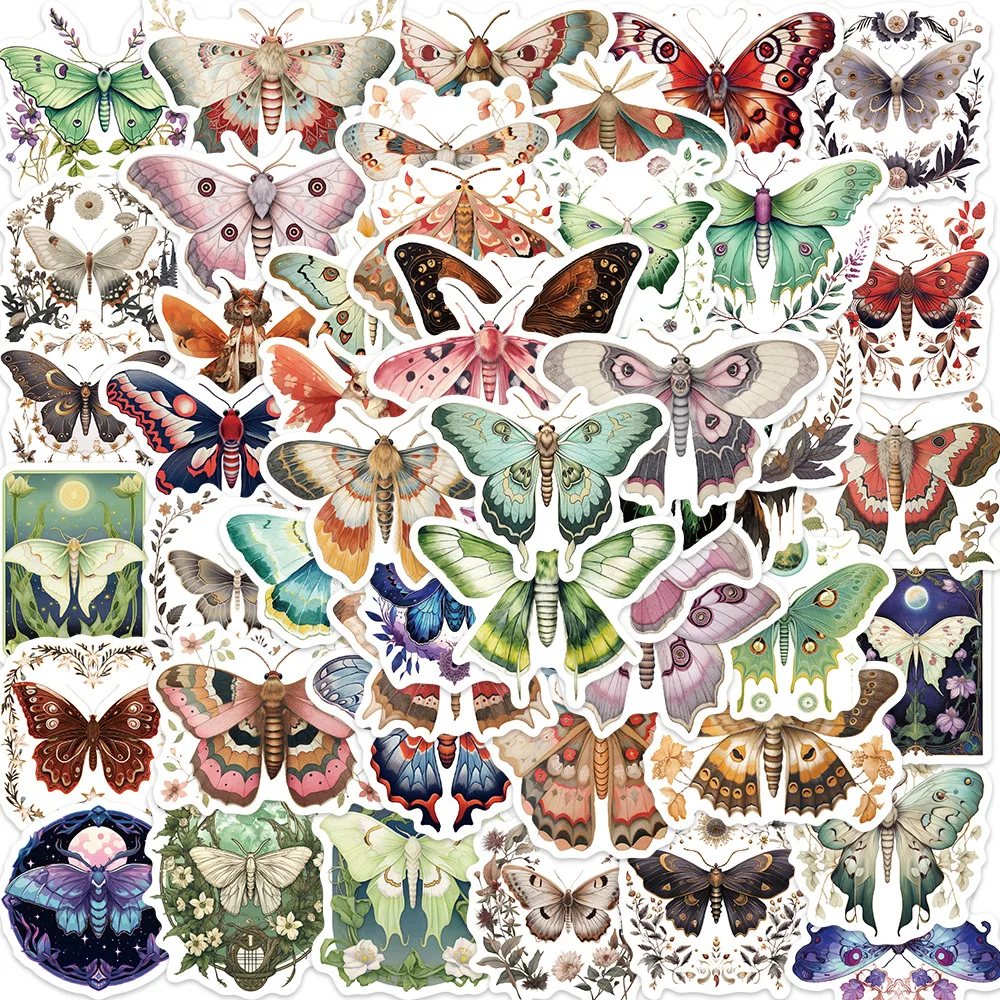 

50pcs Colorful Moth Insect Series Graffiti Stickers Suitable for Laptop Helmet Desktop Decoration DIY Sticker Toy