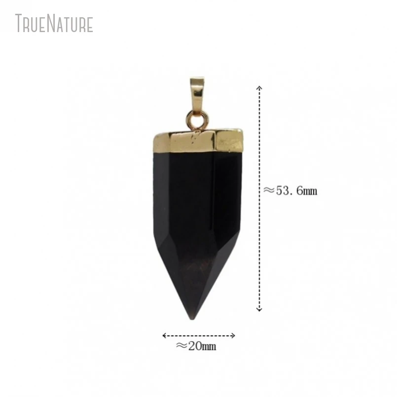 5Pcs Wholesale  Hexagonal Prisms Point Jewelry Gold Color Obsidian Pendant PM50864