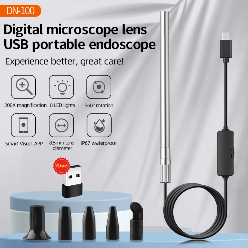 10X-200X Portable Digital USB/Type-c Microscope Inspection Magnifier IP67 Waterproof Camera Built-in 8 LED Lights