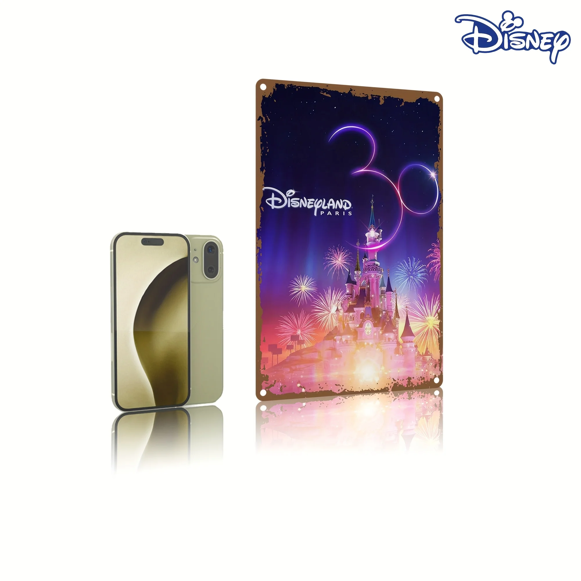 لافتة ديزني لاند باريس المعدنية - 20.32 × 30.48 سم، فن القلعة السحرية مع الألعاب النارية، ديكور حائط نابض بالحياة للمنزل والعطلات، Insp