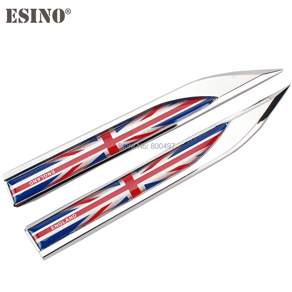 2 x Car Body Fender Side Metal Zinc Alloy Side 3D The Flag Of The England Emblems Badges Decals Stickers