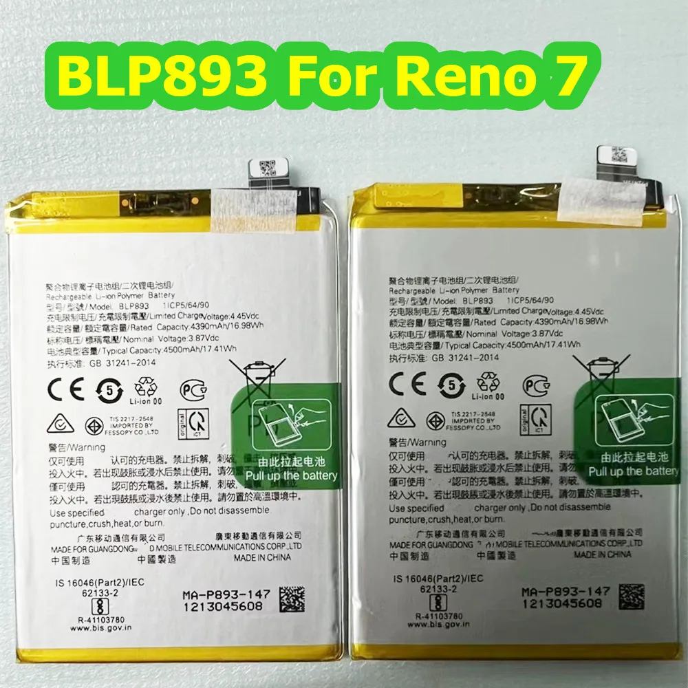 Original BLP893 4500mAh Battery For OPPO Reno7 / RENO 7 Repair Part Capacity Phone Batteries Bateria