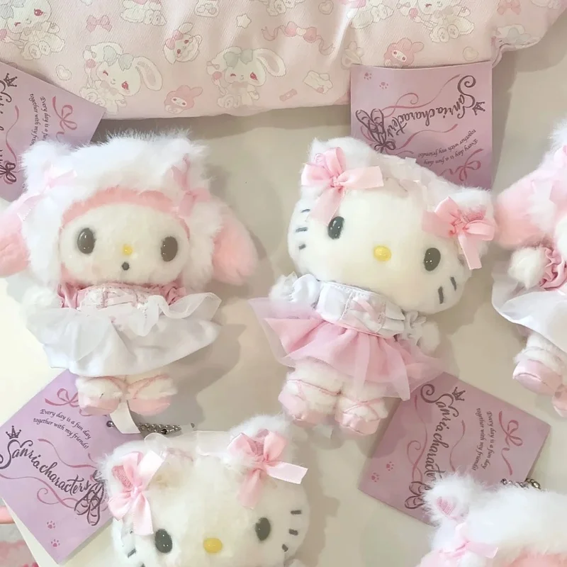 

12CM Sanrio Hello Kitty My Melody Ballet Series Cartoon Plush Doll Keychain PP Cotton Stuffed Doll Kawaii School Bag Pendant