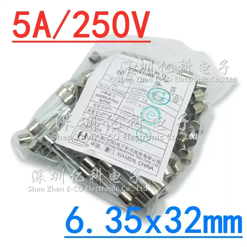 10pcs F5AL250V original Holiland 6x32 glass fuse tube 61NM-050H fast melting 5A/250V