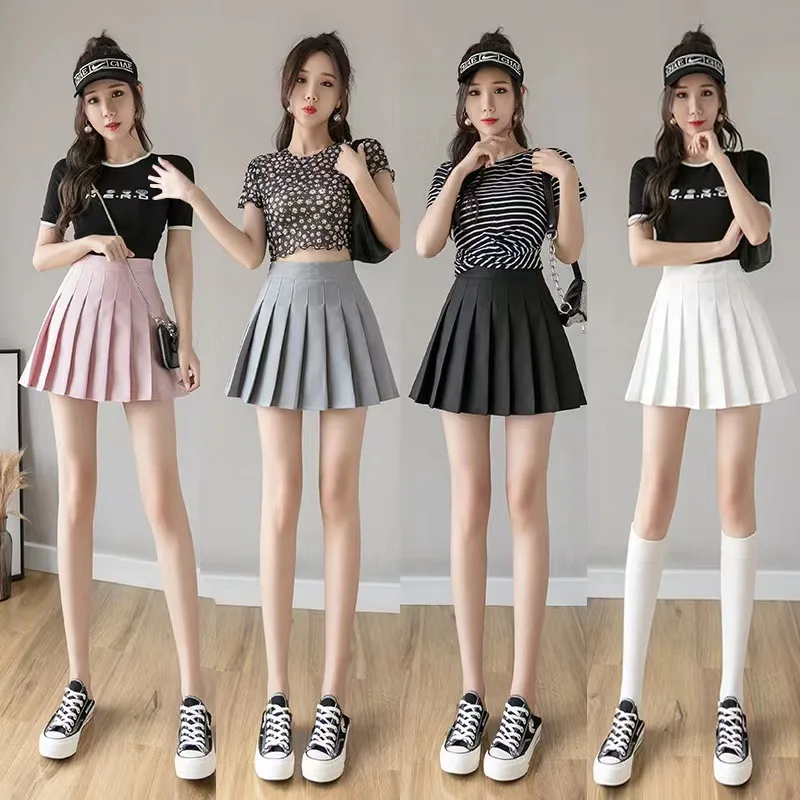 New sexy women\'s pleated skirt high waist summer retro mini skirt Korean tennis student pink design dance skirt half skirt