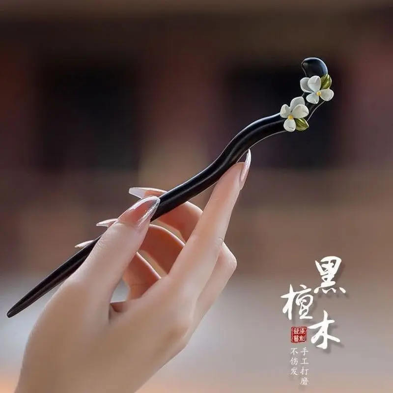 

1pc New Chinese style ebony hairpin with antique style and high-end feel, retro cheongsam and Hanfu temperament, braided hairpin