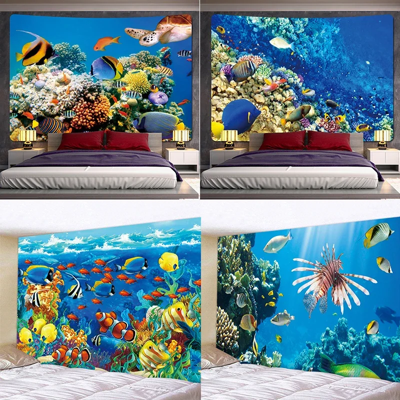 Underwater World Home Decoration Tapestry Scene Bedroom Wall Yoga Mat Background Cloth