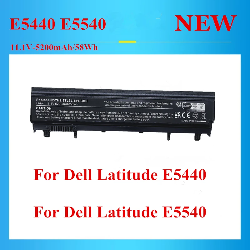 NEW N5YH9 VV0NF VVONF VJXMC 0K8HC 1N9C0 7W6K0 F49WX NVWGM CXF66 WGCW6 Battery For Dell Latitude E5440 E5540 11.1V-5200mAh