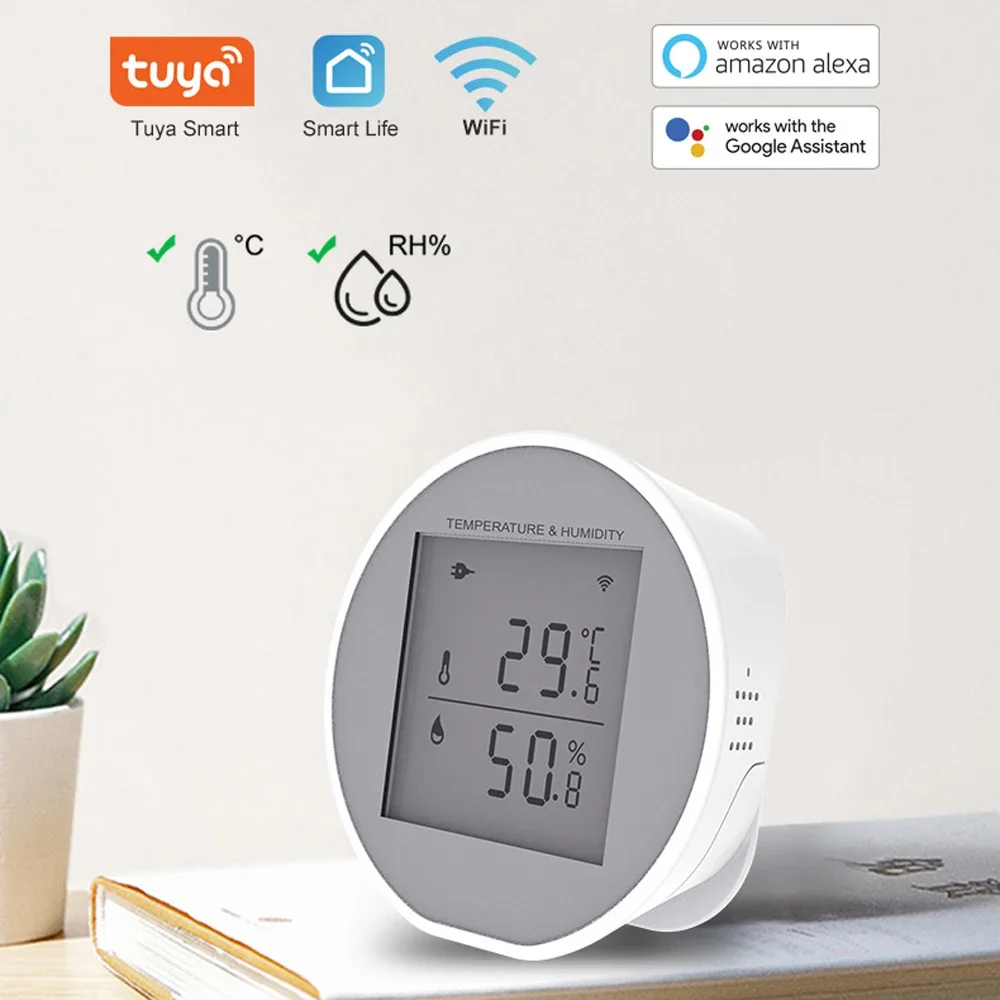 Tuya WiFi Smart Thermometer Hygrometer LCD Display High Accuracy Digital Hygrothermograph for Alexa Google Home Voice Control
