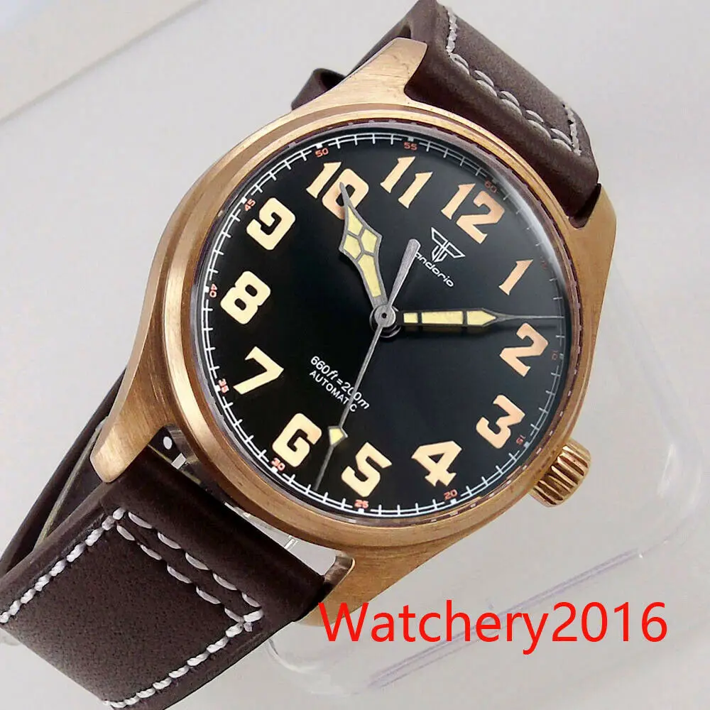 Custom 8 cassa in bronzo 39mm Tandorio NH35A PT5000 movimento modello automatico orologi da uomo cinturino in pelle lancette luminose