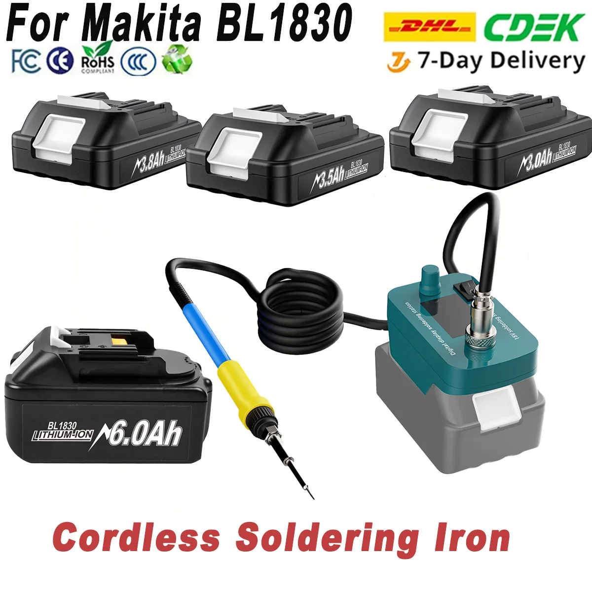 

For Makita BL1830 18V Battery BL1840 BL1850 BL1860 Battery 60W Cordless Soldering Iron Power Tool 300-510℃ Fast Heating