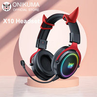 ONIKUMA X10 Gaming Headset with Cow Horn Wired Headphone RGB Light HD Mic Gaming Headset Gamer Surround Computer Earphones