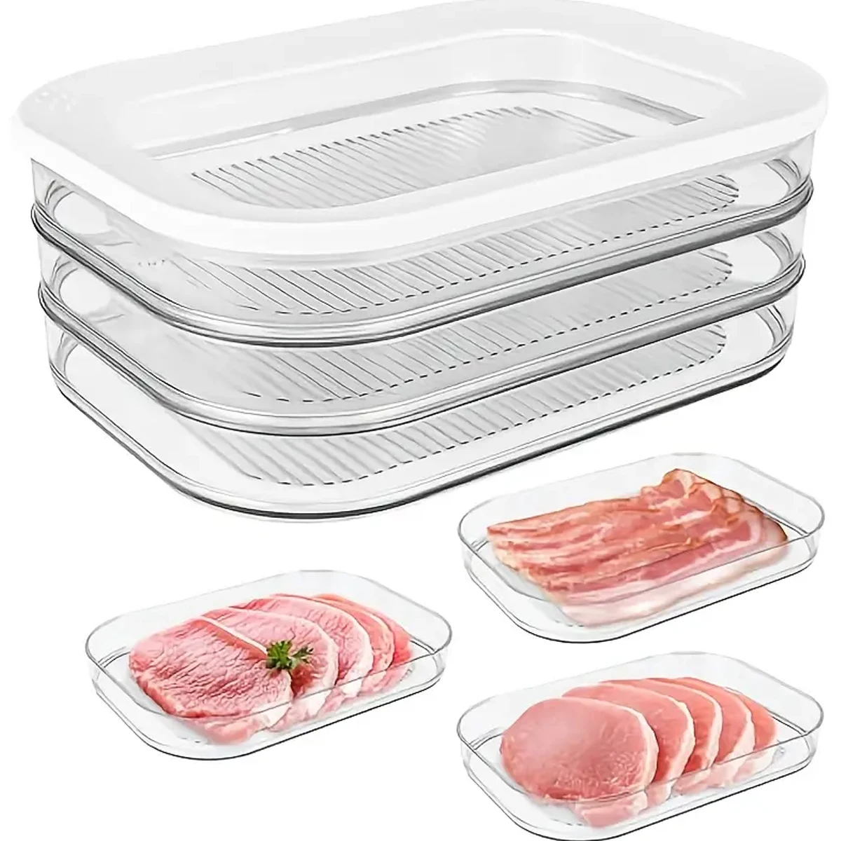 Contenedores herméticos de plástico para almacenamiento de alimentos para refrigerador, contenedores organizadores para nevera sin BPA para almuerzo, carne, salmón, tocino, rebanadas de Deli