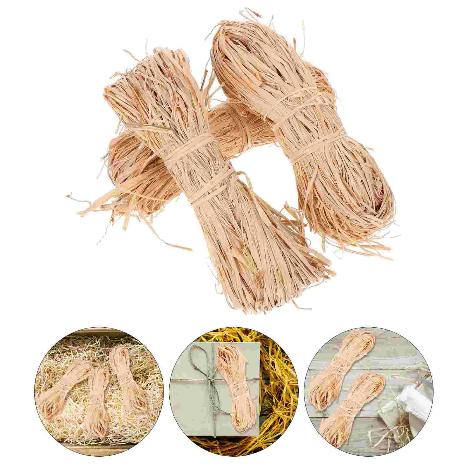 3 Bundles Natural Raffia Straw Bale Basket Weaving Supplies Shredded Filler Ribbon for Flower Bouquet Manual Gift Packing