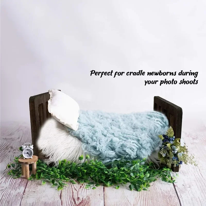 دعائم تصوير استوديو لحديثي الولادة - سرير خشبي للأطفال + إكسسوارات أطفال تذكارية رائعة لصور الأولاد والبنات الرضع