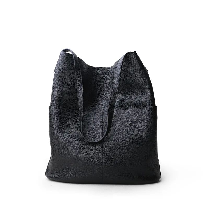 ALA Rising|Soft Genuine Leather Bucket Tote Bag Large Capacity Office Lady Bags High Quality Unique Design Bags