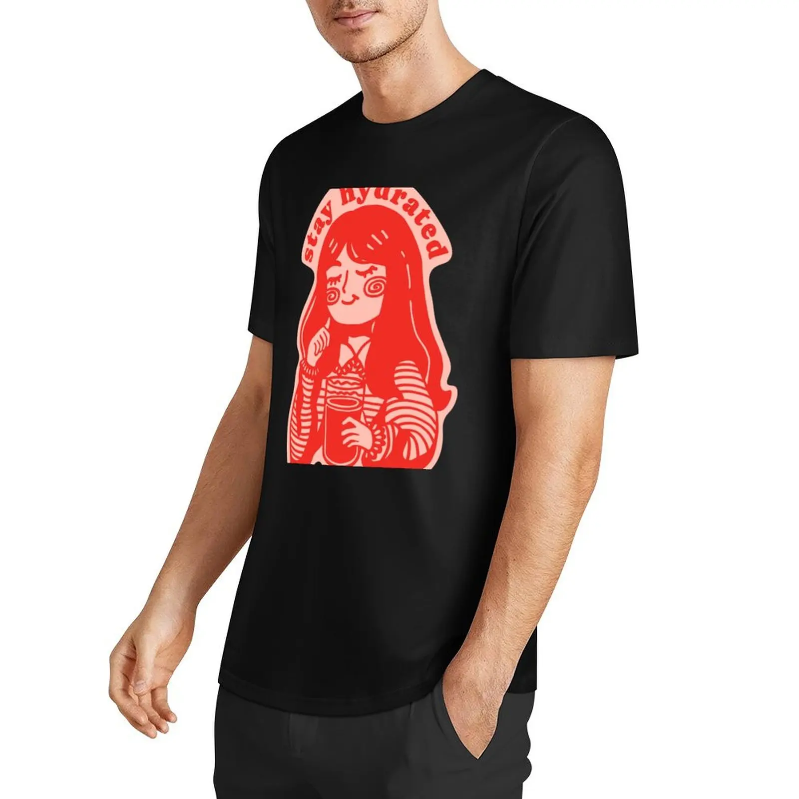 stay hydrated, red T-Shirt summer clothes plus size clothes quick drying oversized graphic tee mens fashion