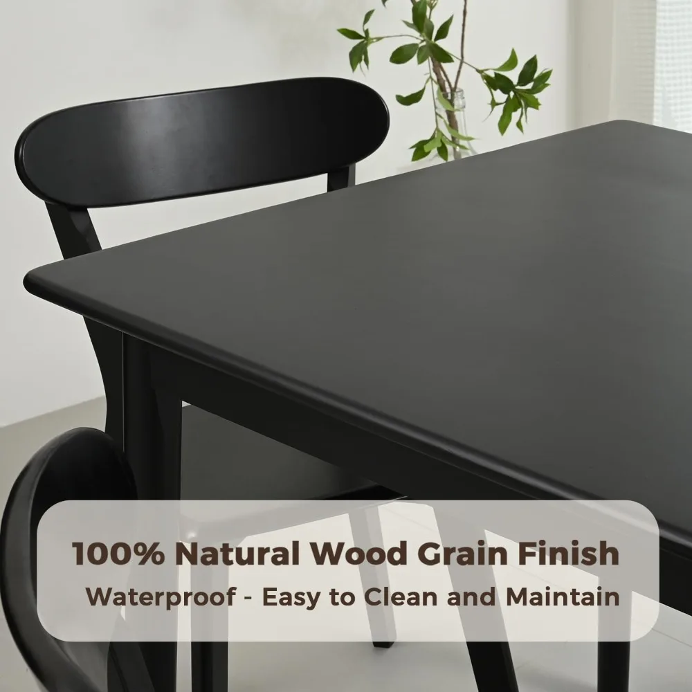 Modern Oak Rectangle Dining Table, 47.2 Solid Wood Kitchen Table, Easy Assembly, Black