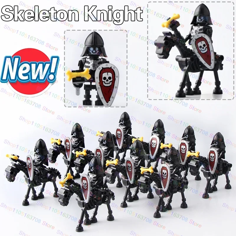 Moc – blocs de construction de château de chevalier, squelette médiéval, bouclier de personnage de guerrier, Collection de figurines d'action, jouets d'halloween, cadeaux
