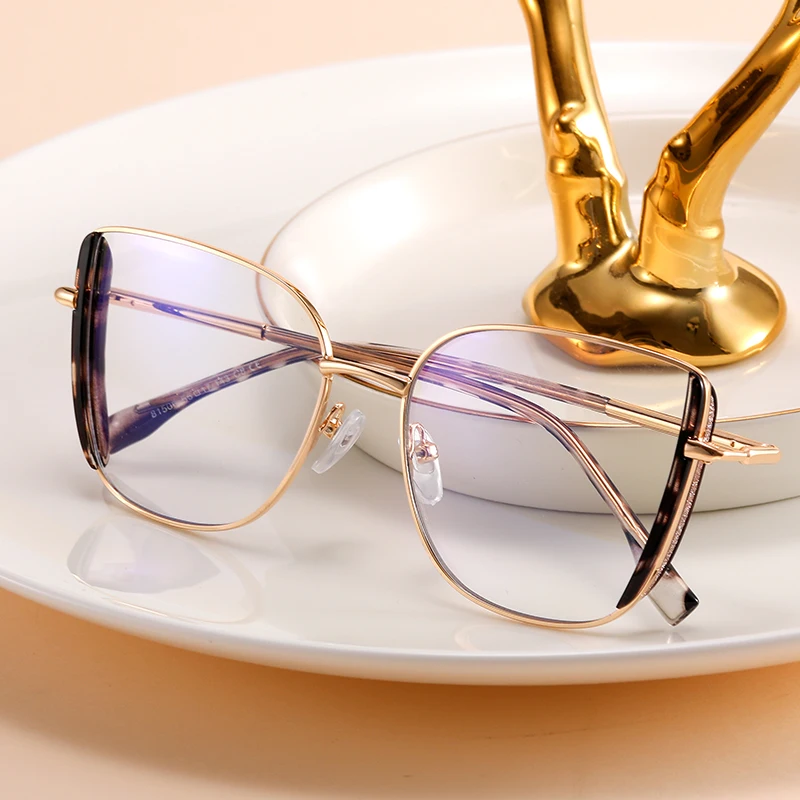 BEMORE TR&Metal Fashion Prescription Eyeglasses Anti-Blue Light Photochromic Myopia Reading Glasses for Women