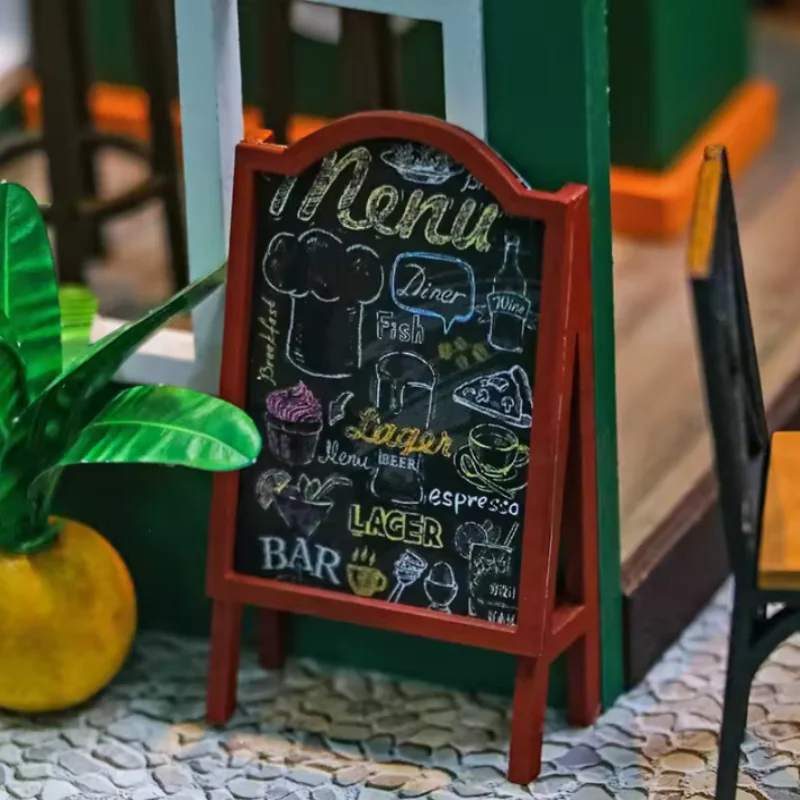 OUZEY Creative Cafe Dollhouse DIY, 3D miniatuur straatbeeld, montagekit cadeau voor tieners