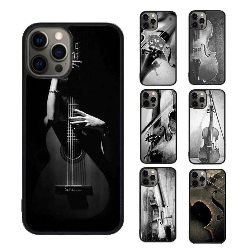 Black And White Violin Cello Phone Case For iPhone SE2020 15 16 14 13 Pro Max Coque 12 11 Pro Max 8 PLUS 7 mini mobile fundas